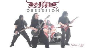 Defiled band promotional photo with instruments