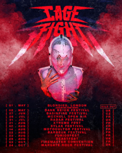 Cage Fight tour poster with masked figure and red background