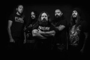 Black and white band photo with long hair