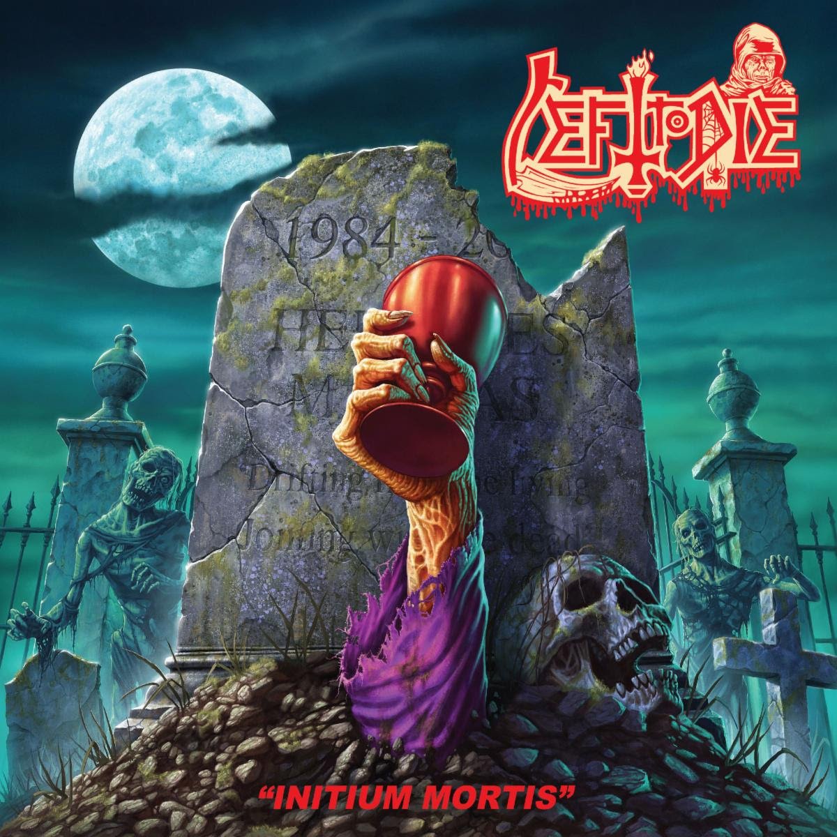Alt text: Graveyard horror artwork with skeleton arm