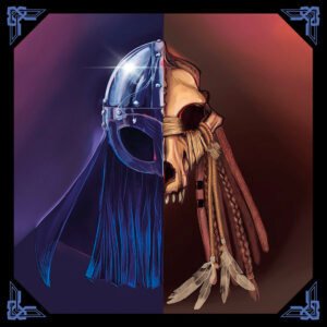 Split artwork showing metal and bone helmets