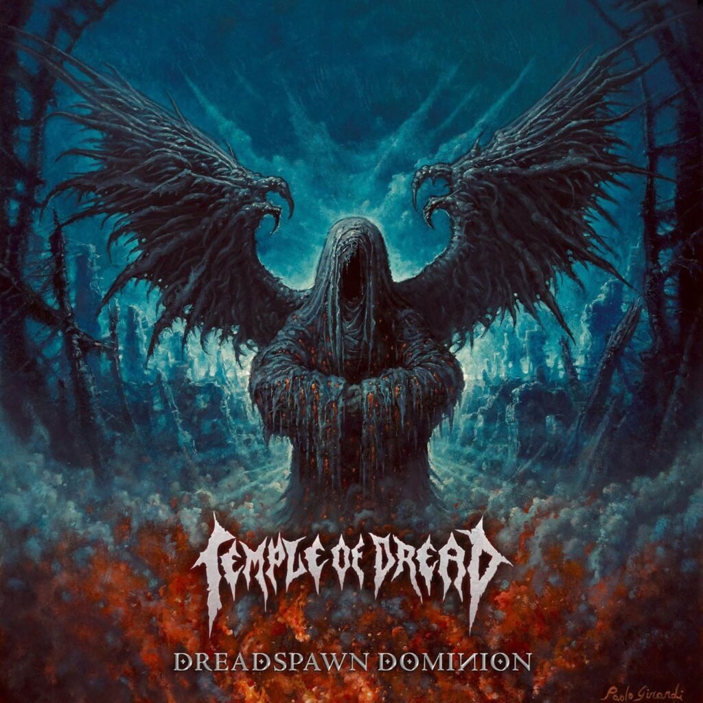 Hooded figure with dark wings